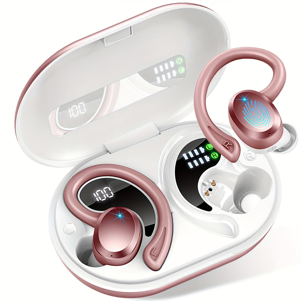 Q38 Wireless Earbuds, Wireless 5.3 Headphones 14.2Mm Driver Stereo Over Ear Buds, 48H Playback Earphone with Earhook, Noise Cancelling Mic, Sport Headset for Workout/Running
