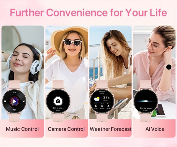 Smart Watch Gift for Women, 1.39-inch Full Touch Screen, Smart Call Watch with Answer and Make Call for iPhone and Android Phones, Message Push, Fitness Tracking Watch, Pedometer, Distance, Calories, 100+ Sports Modes, Sports Smart Bracelet, Weather, Stop