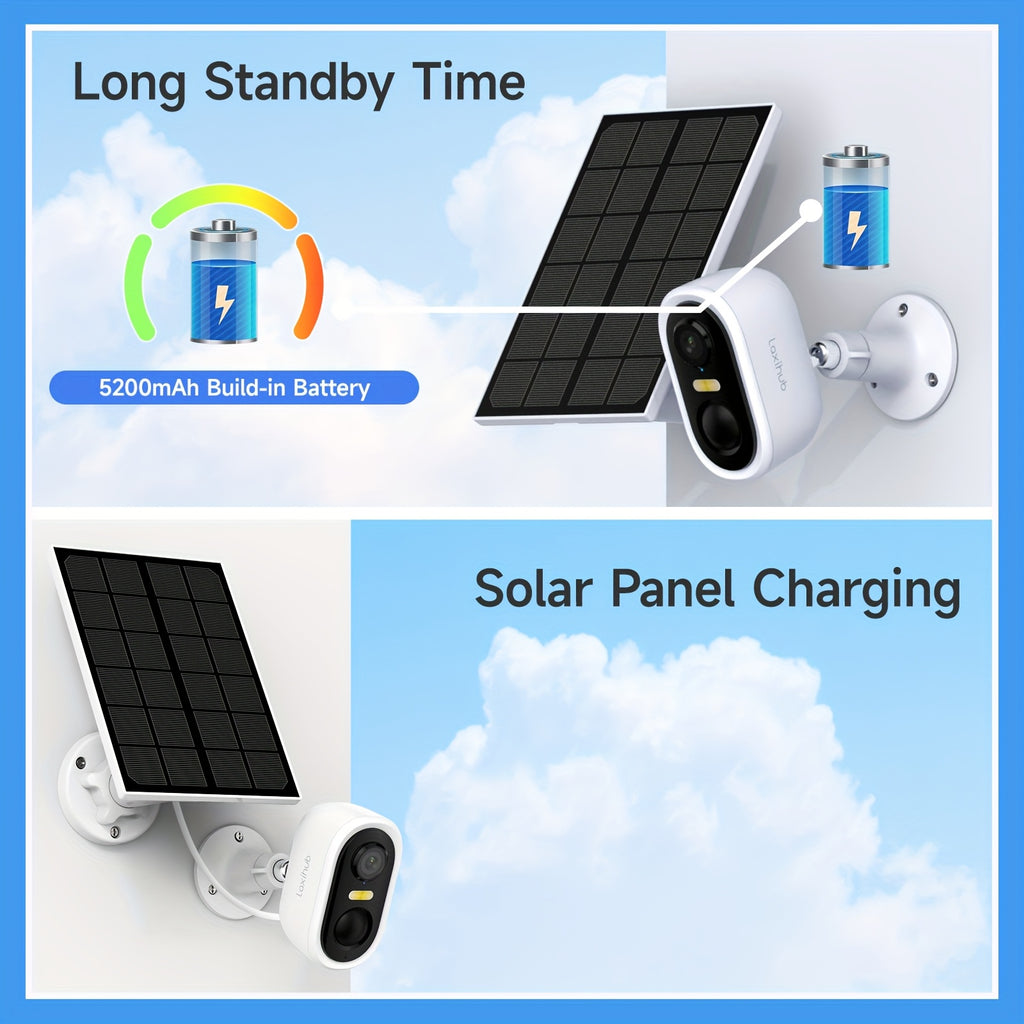 Solar Powered Outdoor Wireless Security Camera, 1296P FHD, 3MP FHD Video Resolution, Battery Powered CCTV Camera 2.4GHz WIFI Camera for Home Security, Cloud/SD, AI Motion Detection, Spotlight, IP65 Color Night Vision, 2-Way Audio Surveillance Camera