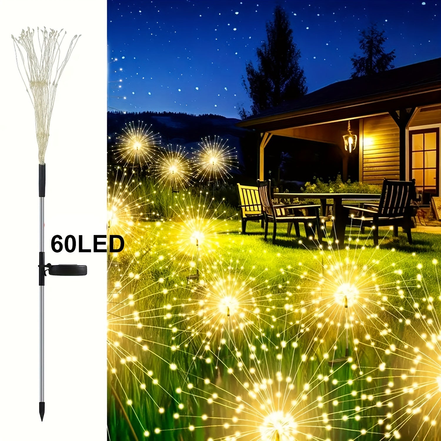 [Christmas] 1pc-60LED/ 4pcs-320/240LED Outdoor Solar-Powered Fairy Lights, Perfect for Christmas Decorations. -Rated, With 8 Lighting Modes. Ideal for Festive Decorations In Villa Gardens, Balconies, Pathways, And Lawns. Warm White/Multi-Color