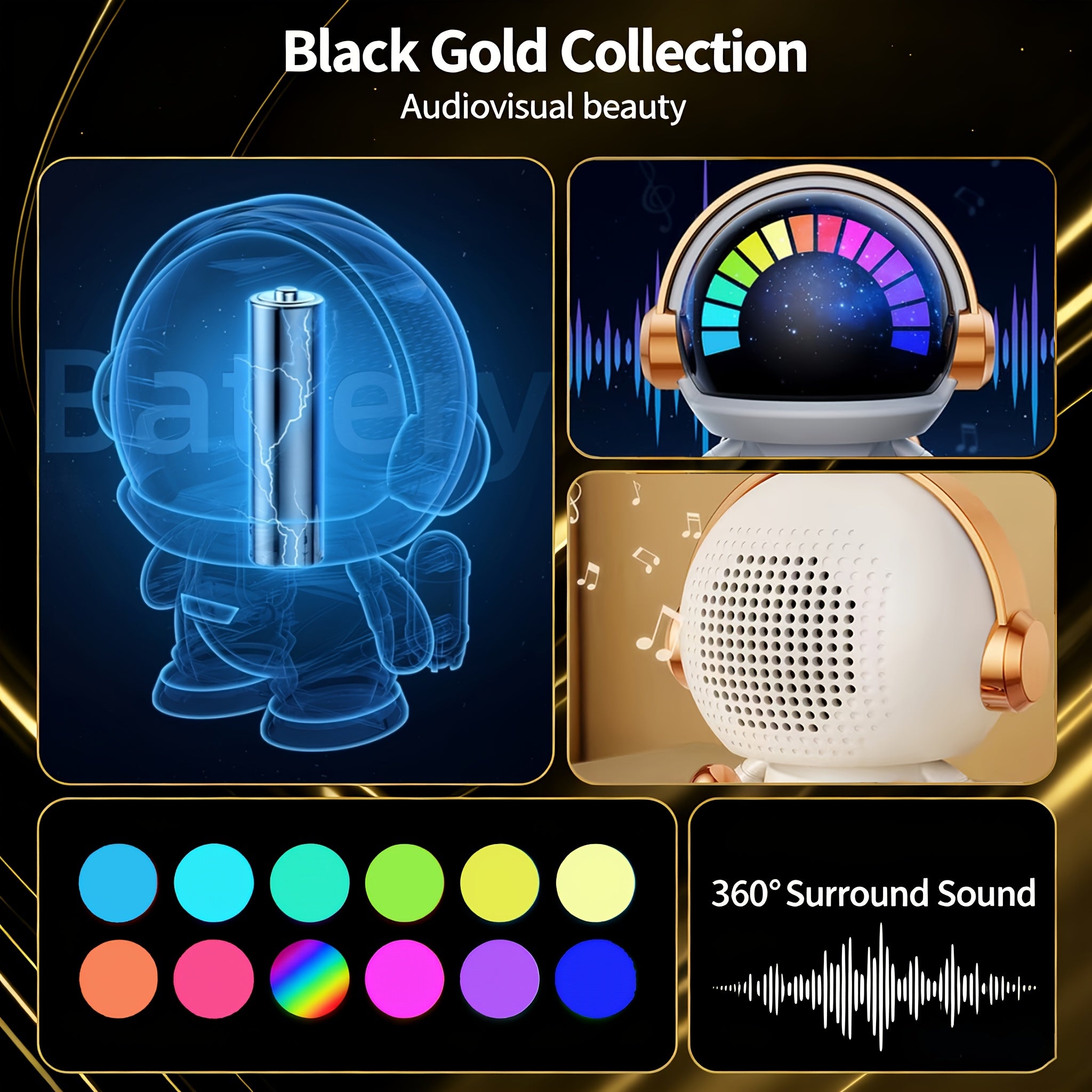 FOUBEAK Cute Astronaut Small Speaker, Small Wireless Portable Speaker with LED Light, Home Party Office Decoration Subwoofer, Portable Speaker, Birthday Gift