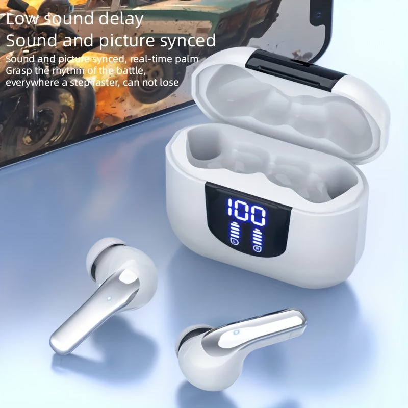 Wireless Earphones, Wireless 5.4 Earphones with Bass Stereo Sound, Earphones with Noise Cancelling Microphone And LED Display Screen, in Ear Earphones, 40 Hours of Playback Time, Suitable for Laptops, Tablets, Mobile Phones, And Sports Exercise