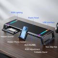 [Foldable, Adjustable] ICE COOREL Monitor Stand Suitable for Desktop And Laptop Computers, Foldable And Height Adjustable, Storage Drawer for Tablet And Smartphone Stands, RGB Lighting, Four USB Ports for File Transfer And Charging