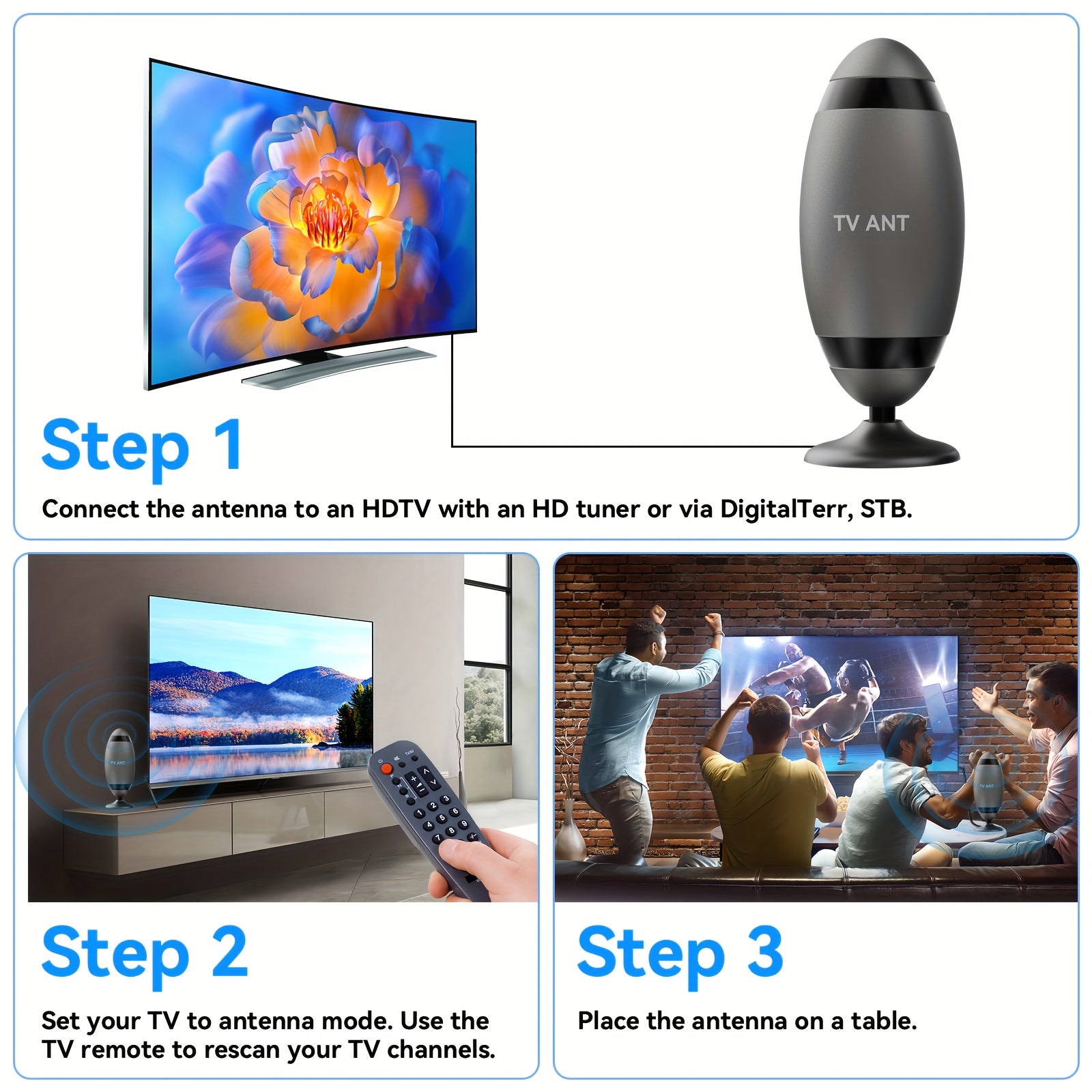 2026 Metal Long Range HD 4K TV Antenna 200KM TV Signal Reception One Touch Long Distance Mode USB Interface Complete Accessories Included Watch TV For Free Works With Smart TVs Old Style TVs And Indoor Setups Ideal For Home Car And RV Use Receives C
