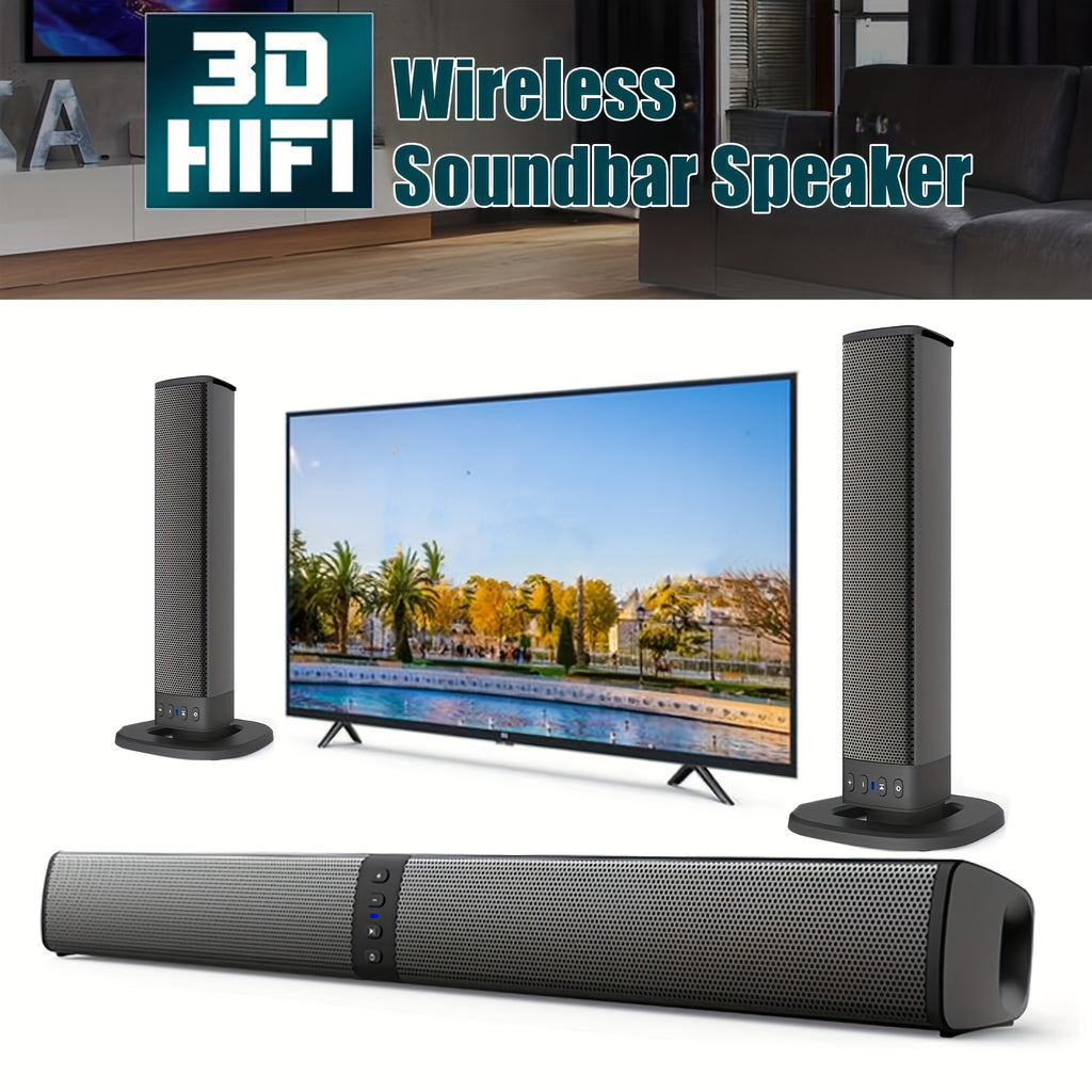 Wireless Sound Bar for Smart TV, Surround Soundbar with Bluetooth/RCA/AUX Connect, Volume Control, 2in 1 Detachable Soundbar for TV/PC/Gaming/Projectors