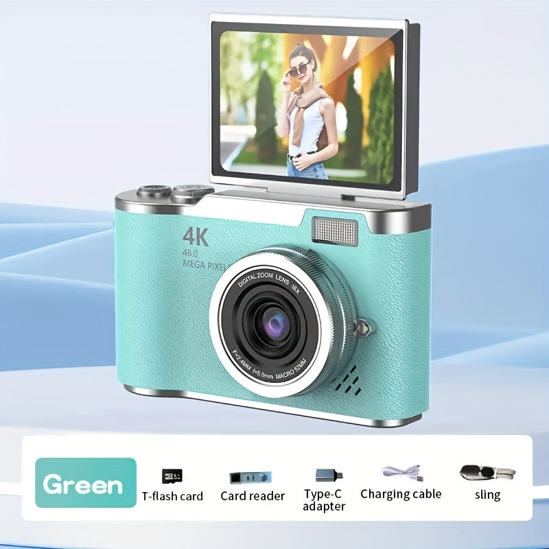 4K HD Digital Camera, 2.4 Inch Flip Screen, Professional Photography And Video Recording Tool, Ideal for Beginners Vlog, Perfect Gift for Thanksgiving And Christmasexcluding TF Card)