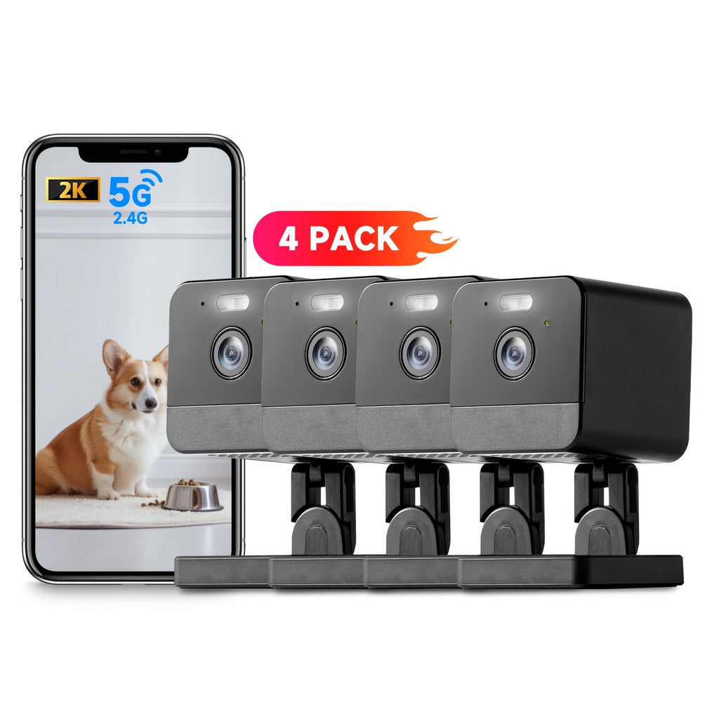 Set of 4 Indoor Cameras Featuring Motion Detection, Dual-Band Wifi, Baby Monitoring Capabilities, Night Vision, Two-Way Audio, And Siren. It Supports Cloud Storage And Up to 256GB SD Cards