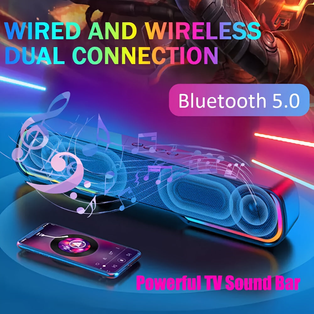 Soundbar Speaker with Subwoofer for Music Playback, HiFi Stereo Speaker, Home TV Surround Sound, Surround System for Home Theater, TF/AUX/U Disk/TWS, Perfect for Gaming And Home Theater Setup, PC, Laptop, Smartphone, Tablet, Gaming Console, High