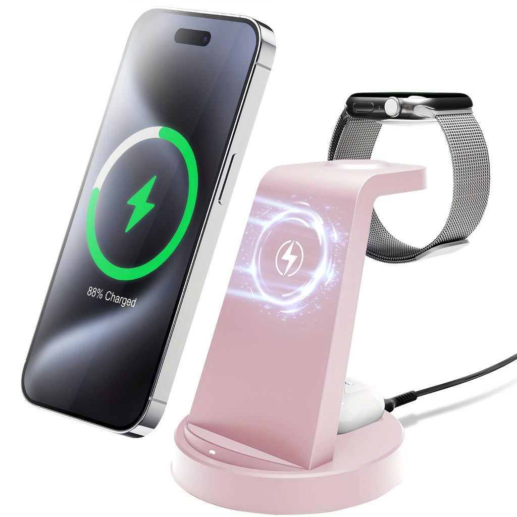 3 in 1 Wireless Charger, Wireless Charging Station, Fast Travel Wireless Charging Dock Stand for Multiple Devices, for Iphone 17 Pro Max 17 Pro 17 16 15 14 13 12 11 Pro Max 8, for Iwatch 11 10 9 8 7 6 5 4 3 2 SE Ultra, for Valentine'S Day Gifts