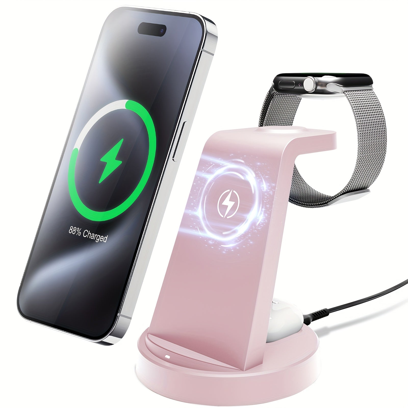 3 in 1 Wireless Charger, Wireless Charging Station, Fast Travel Wireless Charging Dock Stand for Multiple Devices, for Iphone 17 Pro Max 17 Pro 17 16 15 14 13 12 11 Pro Max 8, for Iwatch 11 10 9 8 7 6 5 4 3 2 SE Ultra, for Valentine'S Day Gifts