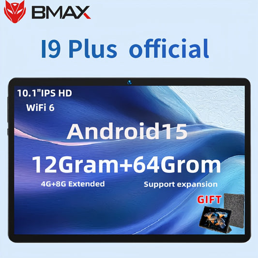 Bmax I9 Plus Tablet with RK3562 4-Core Processor, 12GB RAM (4GB Plus 8GB Expandable), 64GB Storage, 10.1-Inch IPS Display at 1280X800 Resolution, 2MP Front And 5MP Rear Cameras, Type-C Port, 6000Mah Battery, Running Android 15, Includes a Free Case