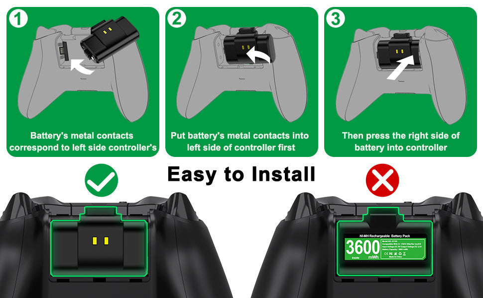 Rechargeable Xbox Controller Battery Pack with 4 Back Covers and a USB C Charging Cable, 2x3600mWh Xbox One Controller Battery Play and Charger kit for Xbox Series X/ S Remote