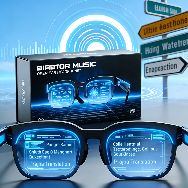 New AI Smart Glasses Compatible for Language Translation, Wireless Wireless/-Friendly Audio Glasses with Hands-Free Calling & Music, Rechargeable Suitable for Driving, Travel, Gifts for /, Multifunctional Smart Eyewear