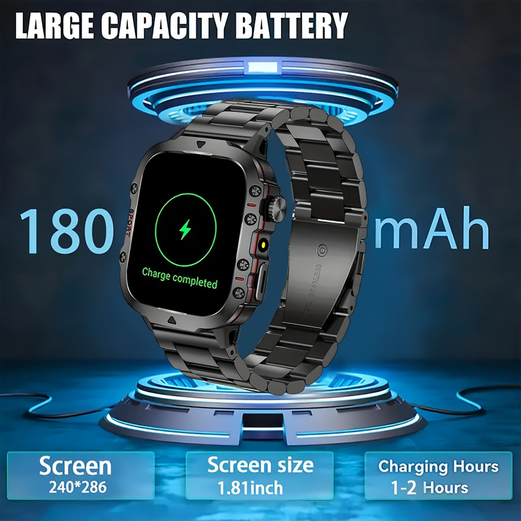 [Perfect Holiday Gift] Men's Outdoor Smart Watch - 4.6 Cm, HD Touchscreen, Outdoor Sports Watch LED, Wireless Calling, USB Charging, Multiple Sports Modes, Compatible with Android And Iphone, Perfect Holiday Gift (Black)