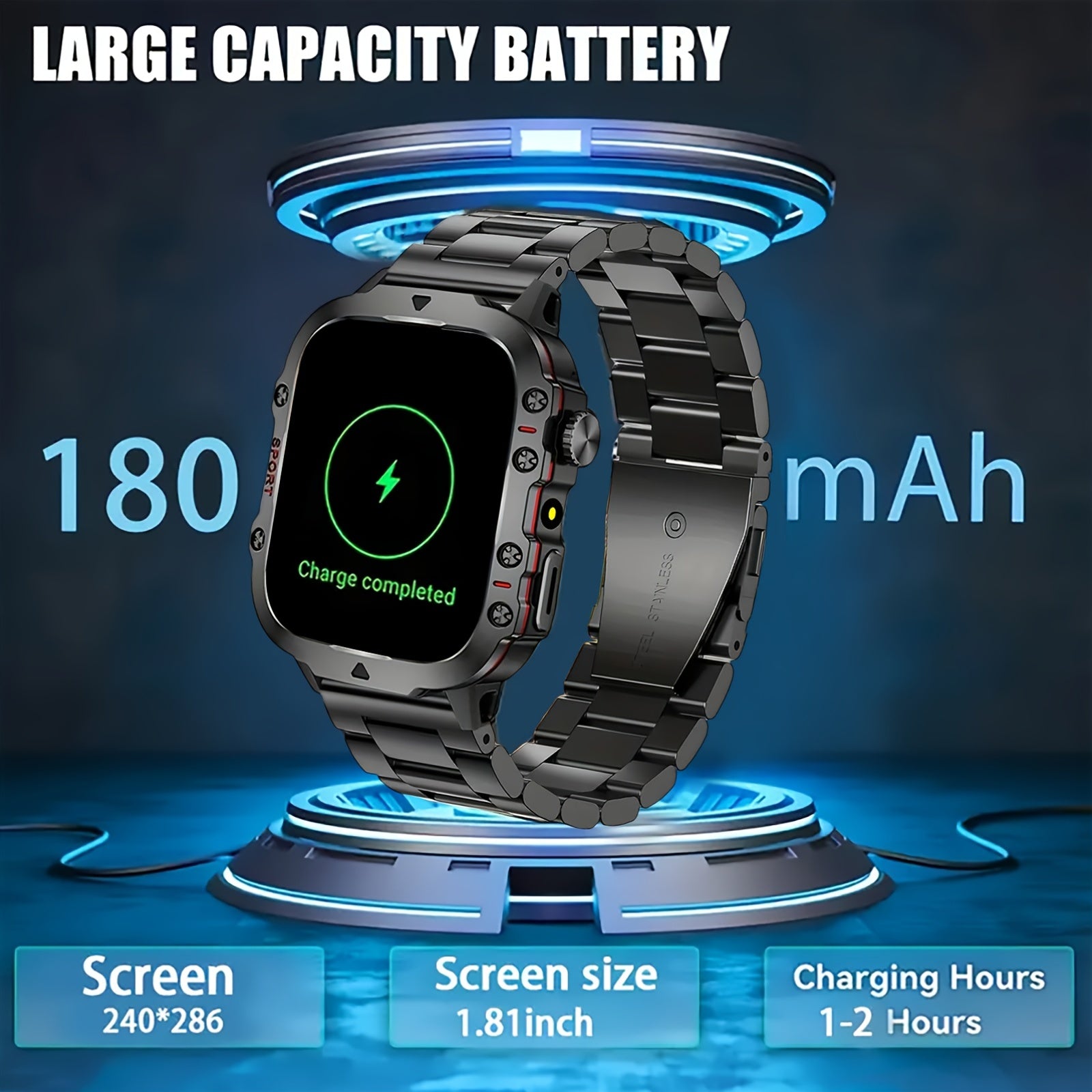 [Perfect Holiday Gift] Men's Outdoor Smart Watch - 4.6 Cm, HD Touchscreen, Outdoor Sports Watch LED, Wireless Calling, USB Charging, Multiple Sports Modes, Compatible with Android And Iphone, Perfect Holiday Gift (Black)