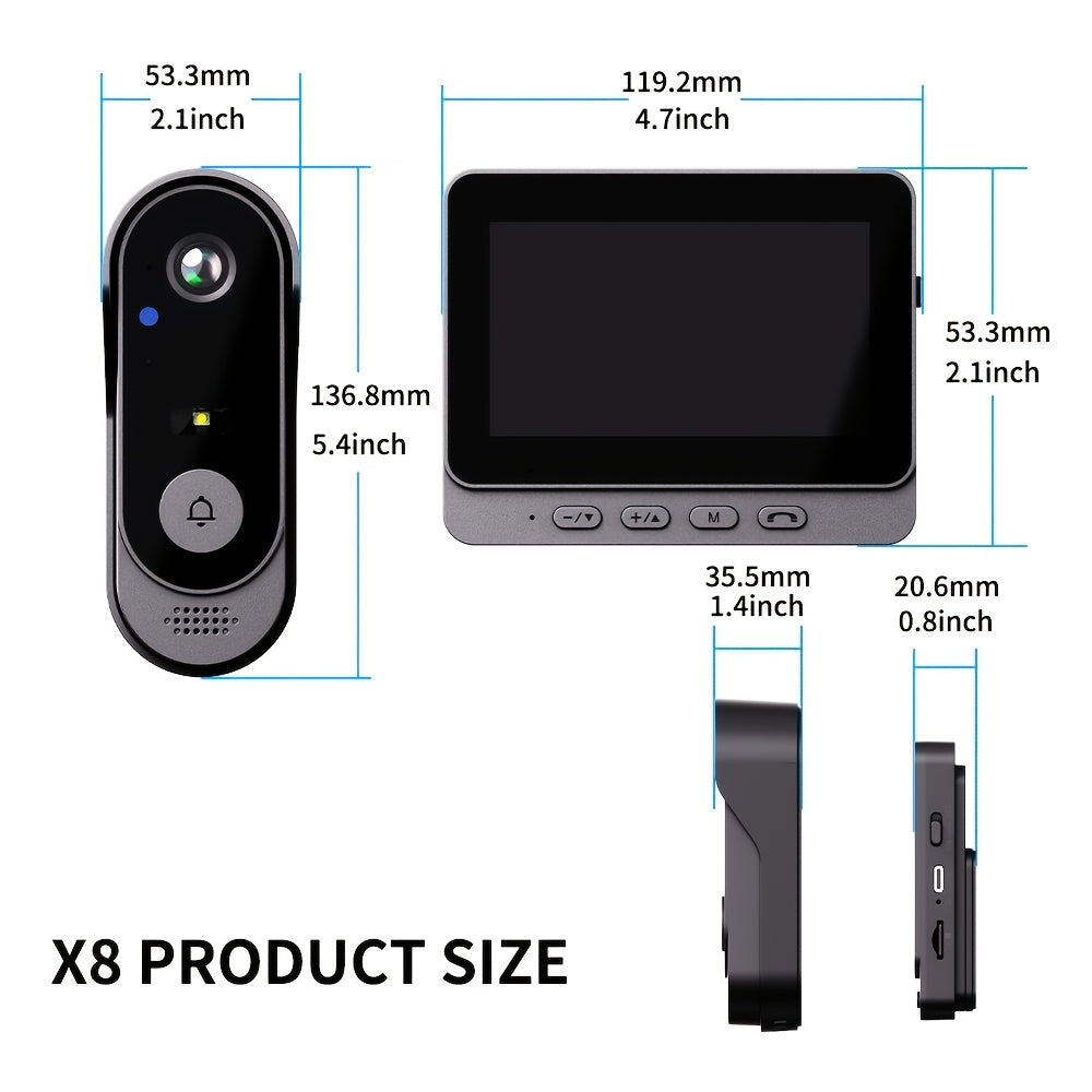 1 Set Smart Wireless Video Doorbell, No WIFI, 4.3"Display Screen, SD Monitor, Waterproof, Two-Way Audio, 2.4G Wireless Connection, 120° Angle, No APP, Highquality Lens Doorbell Camera, Rechargeable Battery