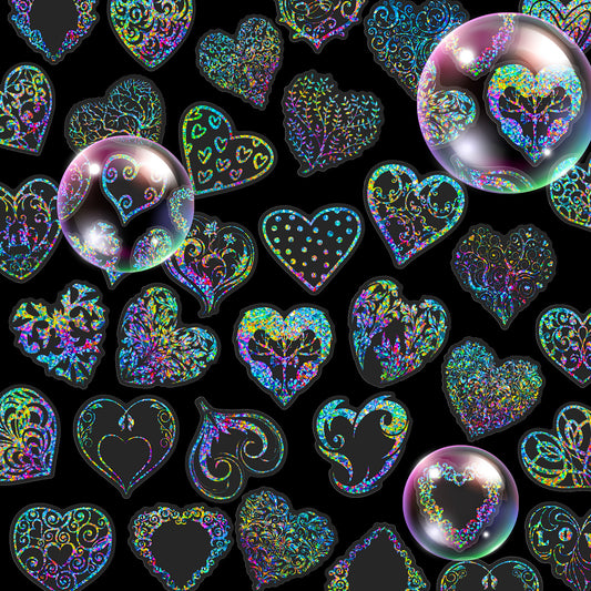 50 heart-shaped sparkling laser stickers - Perfect for laptops, mobile phones, guitars, water bottles, cars, tablets, luggage, etc. - Perfect for parties and holiday gifts