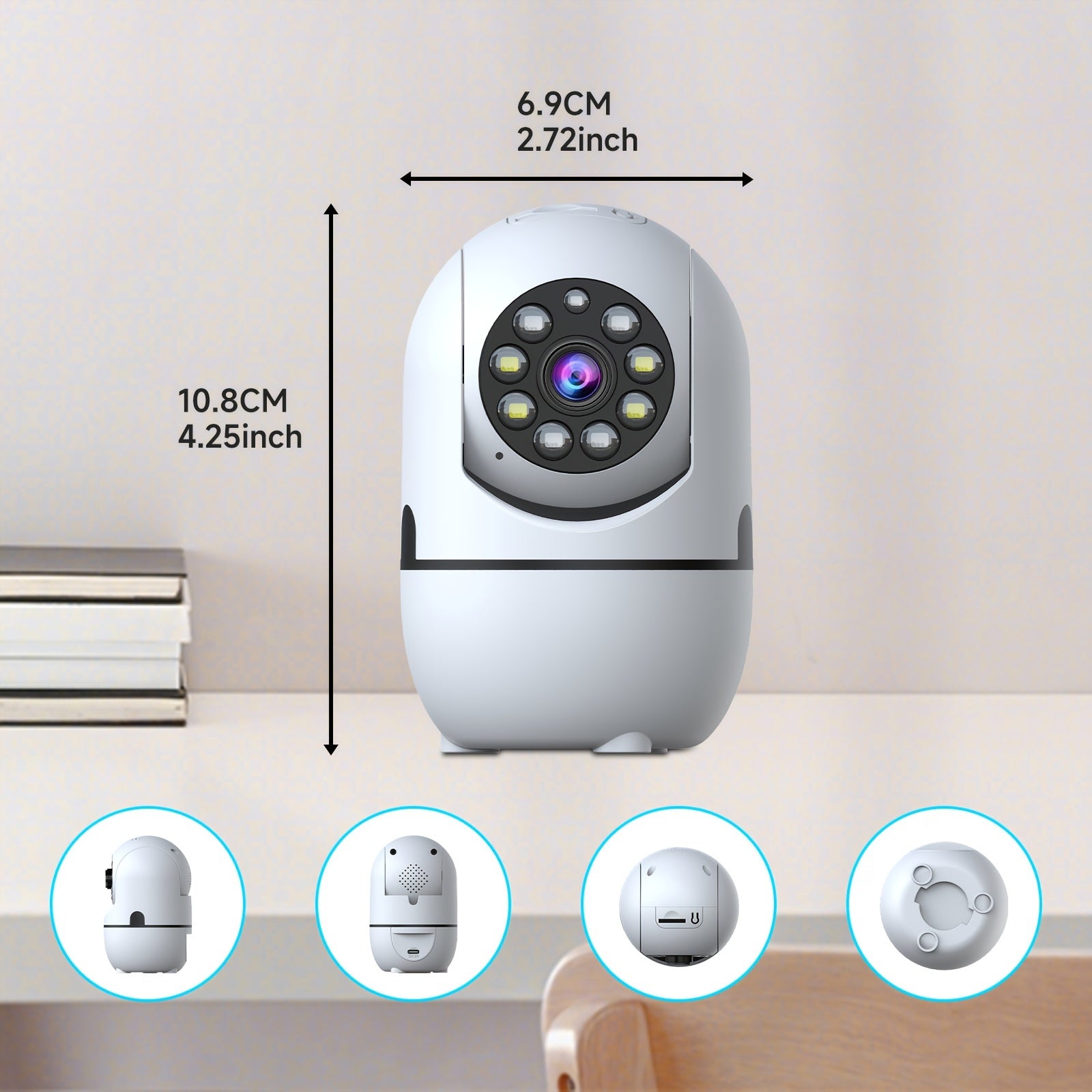 4pcs Wireless Security Camera Indoor with 355° Pan & Tilt, Night Vision, Motion Detection, 2-Way Talk, Baby/Pet Monitor, 2.4/5G WiFi, Support Cloud & Max. 256G SD Stroage, Alexa Compatible