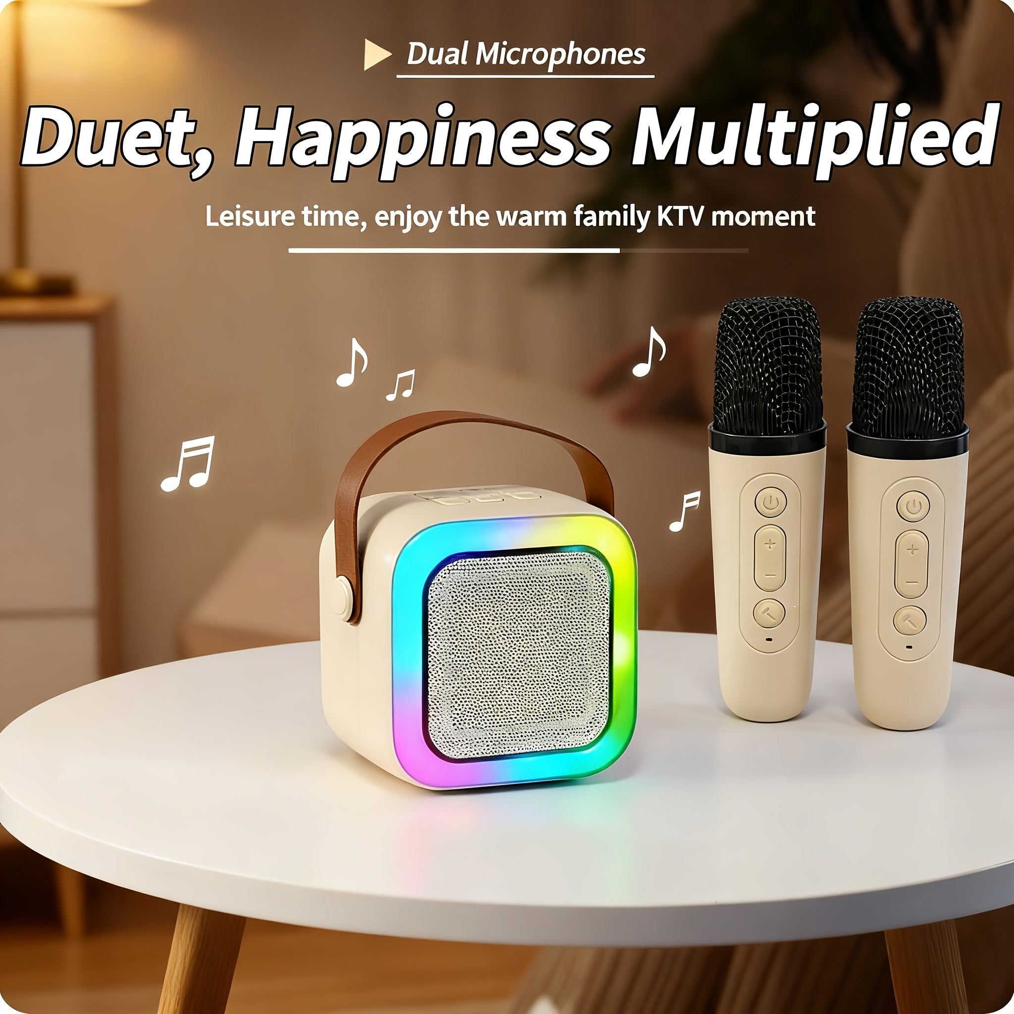 [Ideal Gift] High-Value Portable Speaker, A 3pcs Set Including One Speaker And Two Microphones, With A Large 1200mAh Battery. Ideal For Family Gatherings, KTV Sessions With Friends, And The Top Choice For Gifts