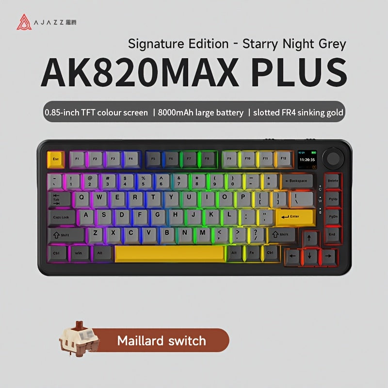 AJAZZ AK820/AK820MAX PLUS 75% (Wired/2.4wireless) RGB Gasket Mechanical Keyboard With Volume Knob, South Facing LED, Poron Foam, PBT Keycaps, Programmable Hot-Swap Keyboard