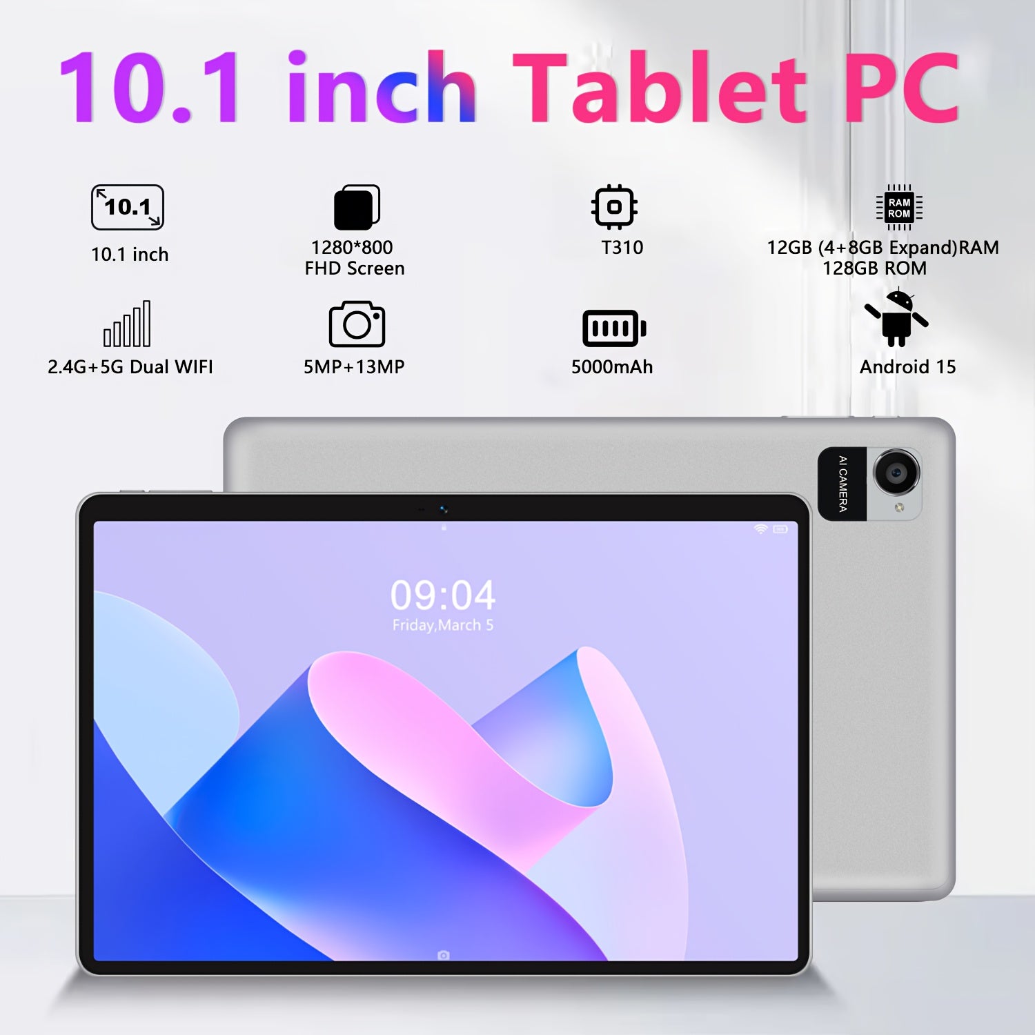 CRELANDER 10. 1 Inch Android 15 Tablet | 2in1 Tablet with Wireless Keyboard, Mouse, Case, Stylus, 128GB ROM, 12GB RAM, 1TB Expandable, Dual Camera, Quad Core Processor, 2. 4+5G Wi-Fi, IPS HD Display, GMS Tab Tablet PC, Tablet, Pad
