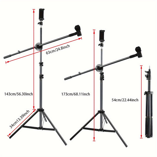 Lomoo Adjustable Tripod Microphone Stand with Boom Arm, Floor Mount Metal Mic Stand with Dual Mic Clips and Phone Holder for Live Performances, Weddings, and Stage Use, perfect for Christmas gifts, holiday office, bedroom, hotel, party