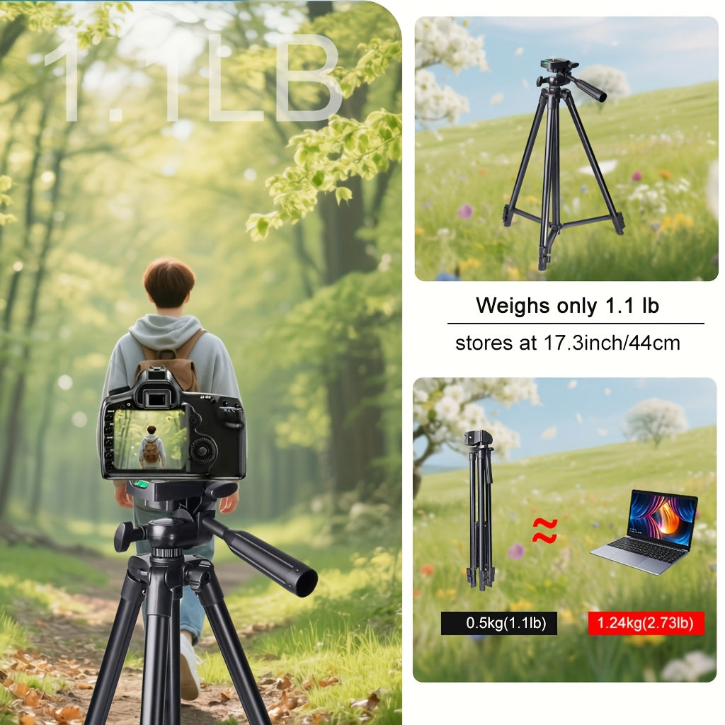50" Tripod Stand for Camera, Phone Tripod Stand, Aluminum Travel Tripod with Quick Release Plates, Phone Clip & Carrying Bag, Camera Stand, Tripod for Cellphone, for DSLR, Smartphone, Action Camera, Ideal for Vlogging/Live Streaming/Outdoor Travel