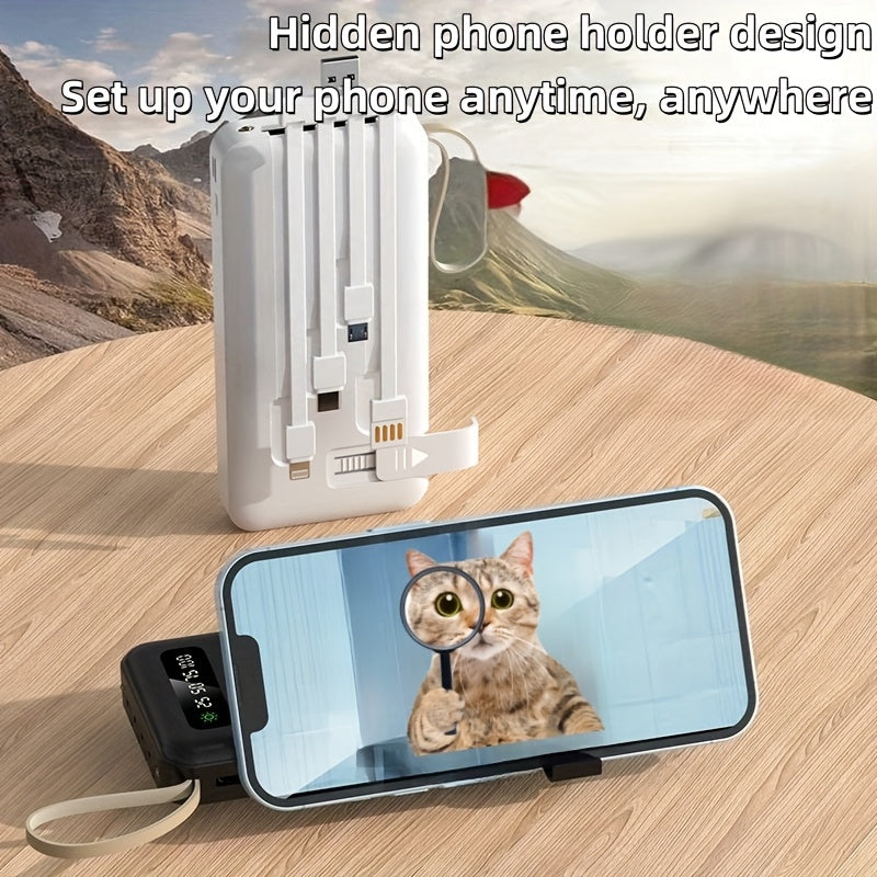 10000/20000/30000mAh 5W Slow Charging/15W Fast Charging Multifunctional Solar Power Bank With Ultra-bright LED Light, Large Capacity Rechargeable Portable Mobile Phone Charger Built-in 4 Cables Digital Display Dual Usb Port USB-C Input