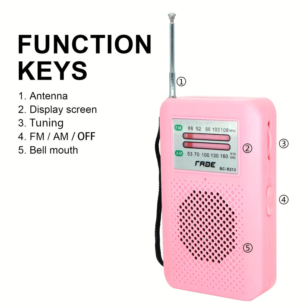 [Portable AM FM Radio] Portable AM FM Radio Speaker, Battery-Powered Handheld Radio W/Manual Tuner, Headphone Jack, Integrated Speaker, Adjustable Antenna, Durable Design And Wrist Strap