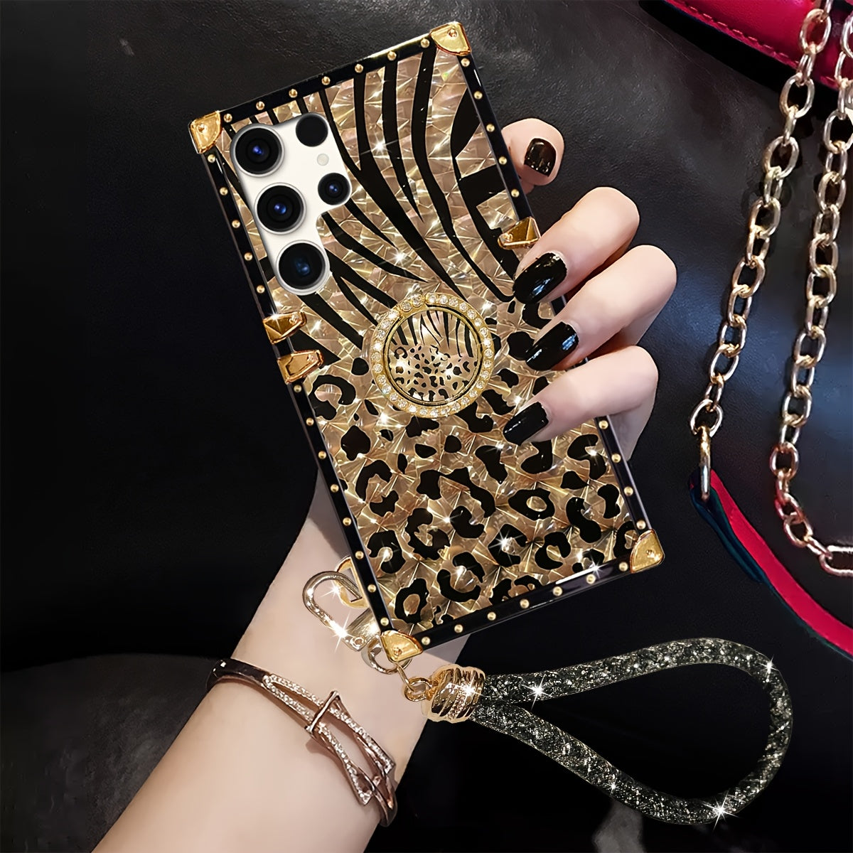 Phone Case: 1 Leopard Patternt Pattern Fashion Brand Anti Drop Rectangular Phone Case. Equipped with A Ring Buckle Bracket. Suitable Compatible with Samsung Galaxy S25Ultra/S25PLUS/S25/S24/ S24FE/S22U/S21U/S24 Ultra 5G/A56 5G/A55/A54/
