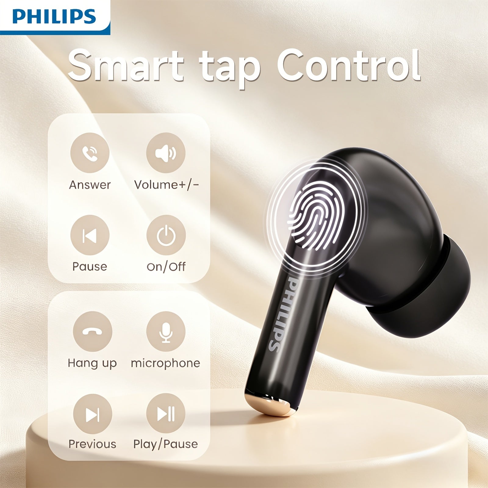PHILIPS 2025 New Wireless Earbuds -New upgrade V6. 0, Ultra-Long Battery Life, Noise-Canceling, Comfortable Semi-Open Back Design for Sports & Gaming, Rechargeable Lithium Battery, Universal Phone Compatible, Gaming | Sleek Earbud Design