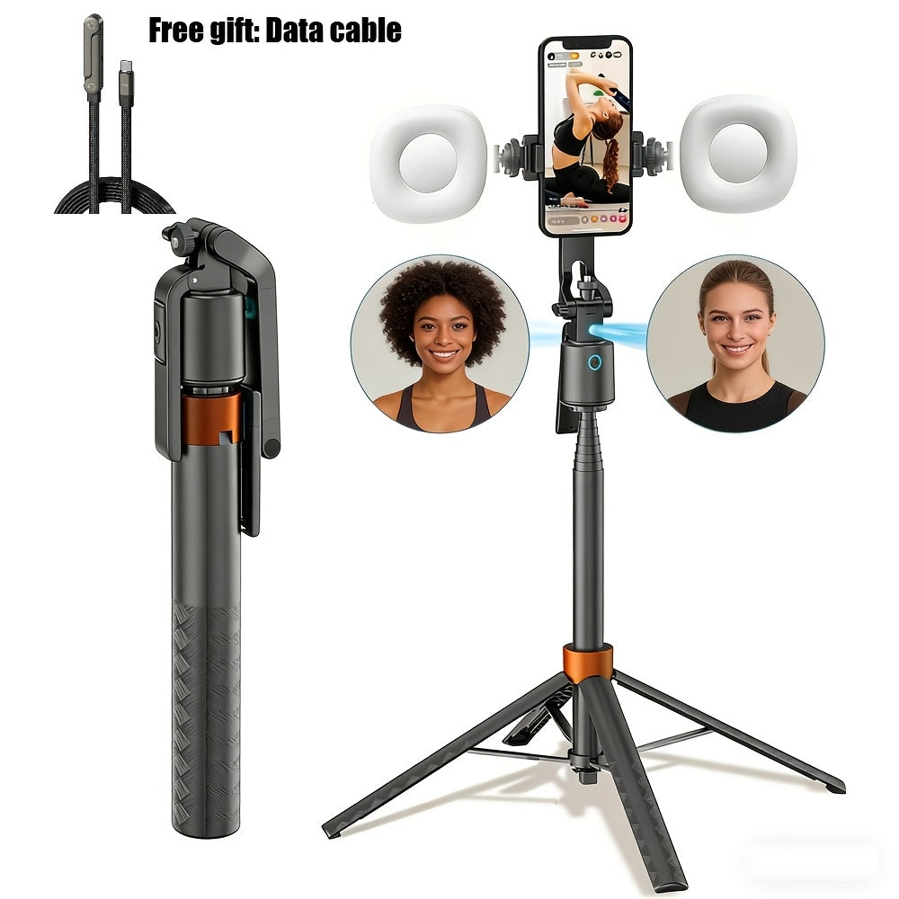 AI Face Tracking Tripod with Remote, 70.87inch Extendable Pole, 360° Phone Rotating Stand, AI Smart Tracking Selfie Stick for iPhone & Android, Vlogging & Live Streaming