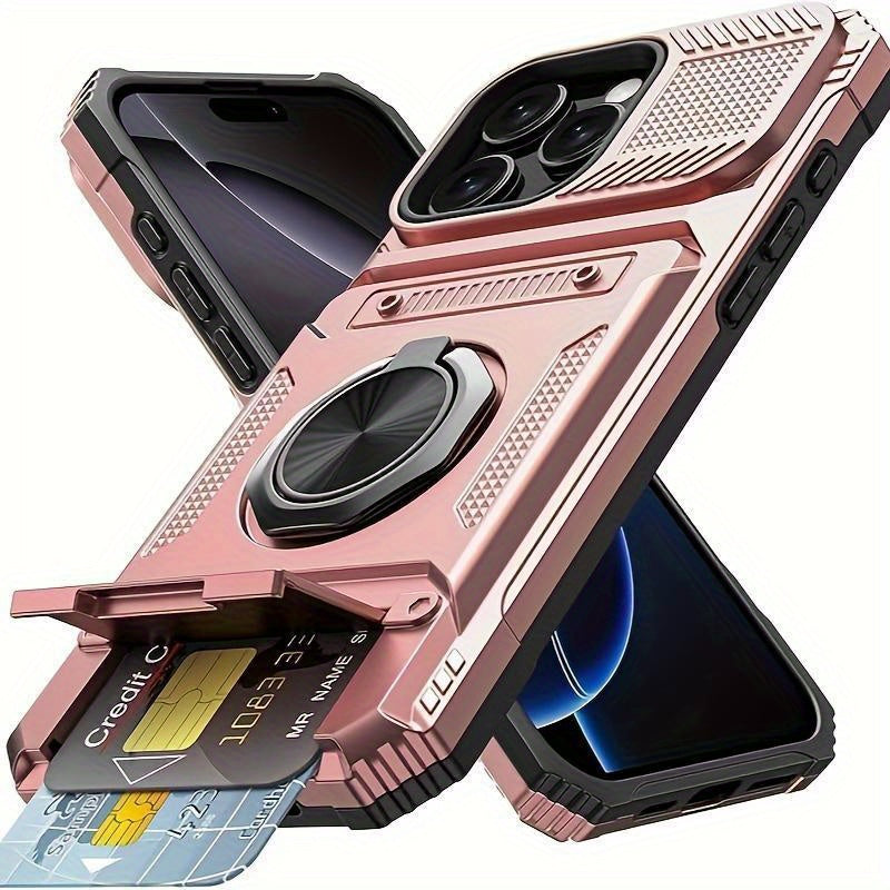 Phone Case: Shockproof with Card Slot, Phone Case & Protective Cover Compatible for IPhone17, 17Air, 17 Pro And 17 Pro Max, for iPhone 16 Pro Max 15 Pro 14 Plus 13 PM 12 11 Mini. Also Fits iPhone 17 Series Models with Card Storage Function.Ring