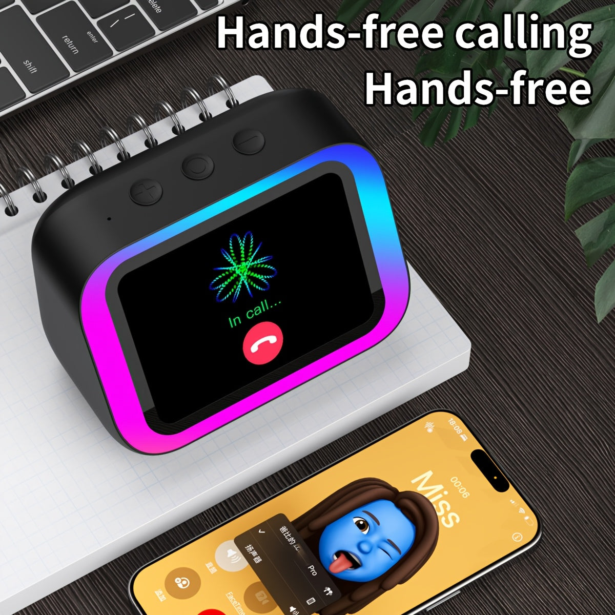 AI Smart Speaker, Smart Alarm Clock with Wireless Speaker & Dynamic RGB Light, Hi-Fi Stereo Sound, HD Smart Display, Answer/Make Call, Voice Assistant, Period Tracker, 2500mAh Battery, Portable Speakers - Charging Bedside Digital Clock