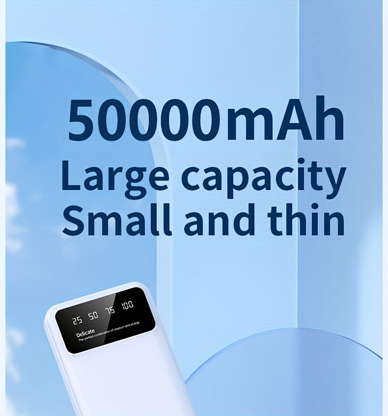 A Portable Power Bank with a Capacity of 50000Mah, Suitable for Charging Mobile Phones And Android Devices, Featuring an LED Display for Power Output And a Flashlight, Ideal for Outdoor Travel As an Emergency Power Source, Backup Battery Pack