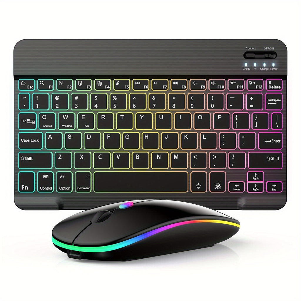 10-Inch Wireless RGB Backlit Gaming Keyboard and Mouse Set, Portable Keyboard Mouse and Mouse Pad Combo for PC iOS Android Tablets and Computers