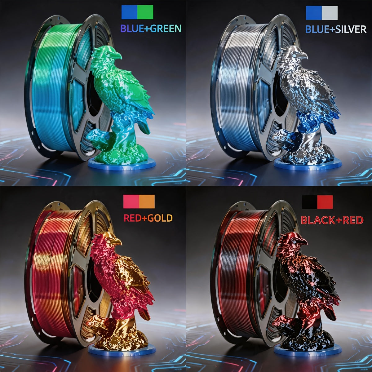 Two-color 3D Printer PLA Consumables, 250g Spool Neatly Wound, with A Diameter Of 1.75mm +/- 0.02mm for High Precision. Suitable for Most 3D Printers, Smooth Printing, Vacuum-packed, Reliable Quality, Suitable for Hobby Makers.