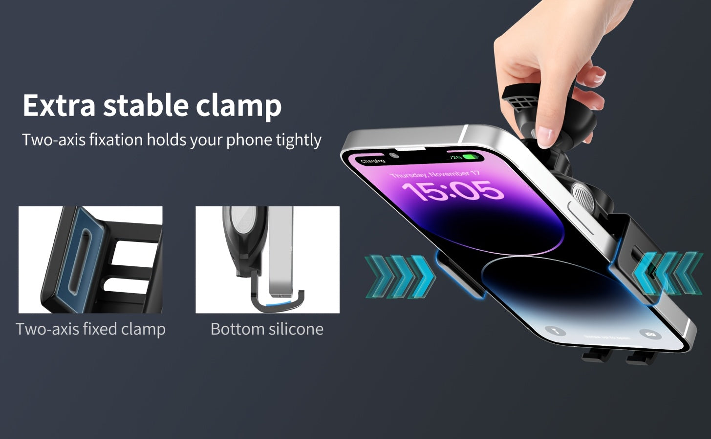 Auto-Sensing Car Phone Mount - Wireless Charger Fast Charge with Vent Clip & Dashboard Suction, Auto-Lock Tech For, Smart Car Holder