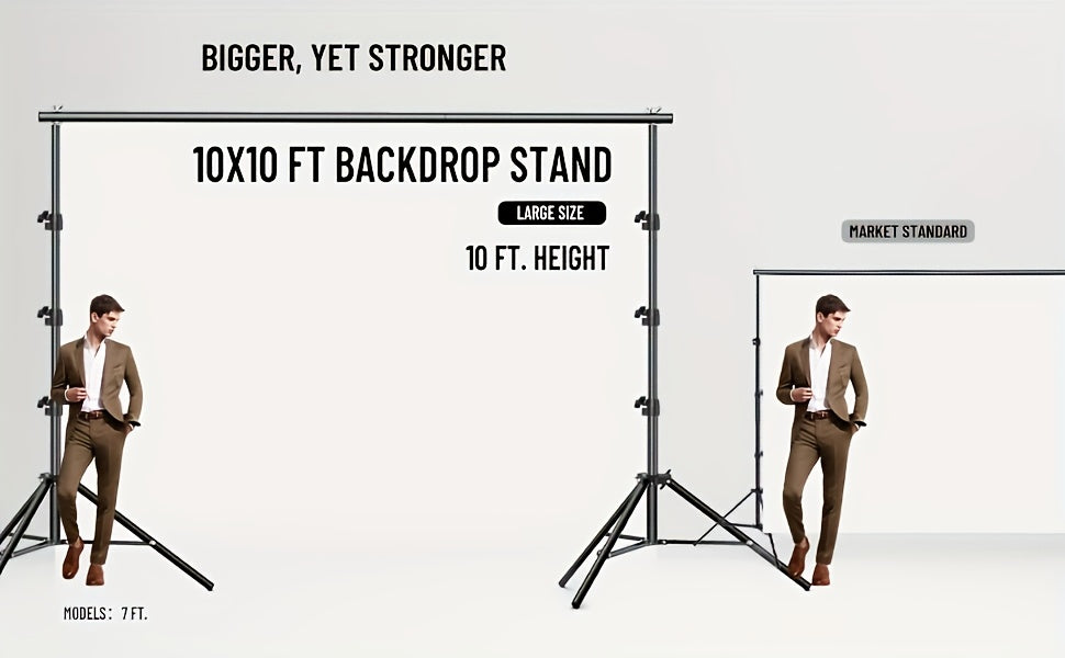 BEIYANG 10x10ft Heavy Duty Backdrop Stand, Adjutable Background Support Kit with 2 Backdrop Support Stands, 4 Crossbars, 4 Clamps, And Carry Bag for Photography Video Stutio, Parties Decoration