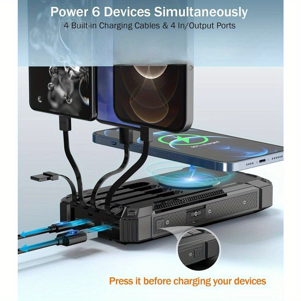 Solar Mobile Power Bank Magnetic Wireless Charger 40000/28800mAh Built-in 4 Cables Six Outputs 15W Fast Charging Mobile Power Bank Suitable for All Mobile Devices Three Inputs with Dual Flashlights Solar Portable Charger, The Best Gift for Hallowmas