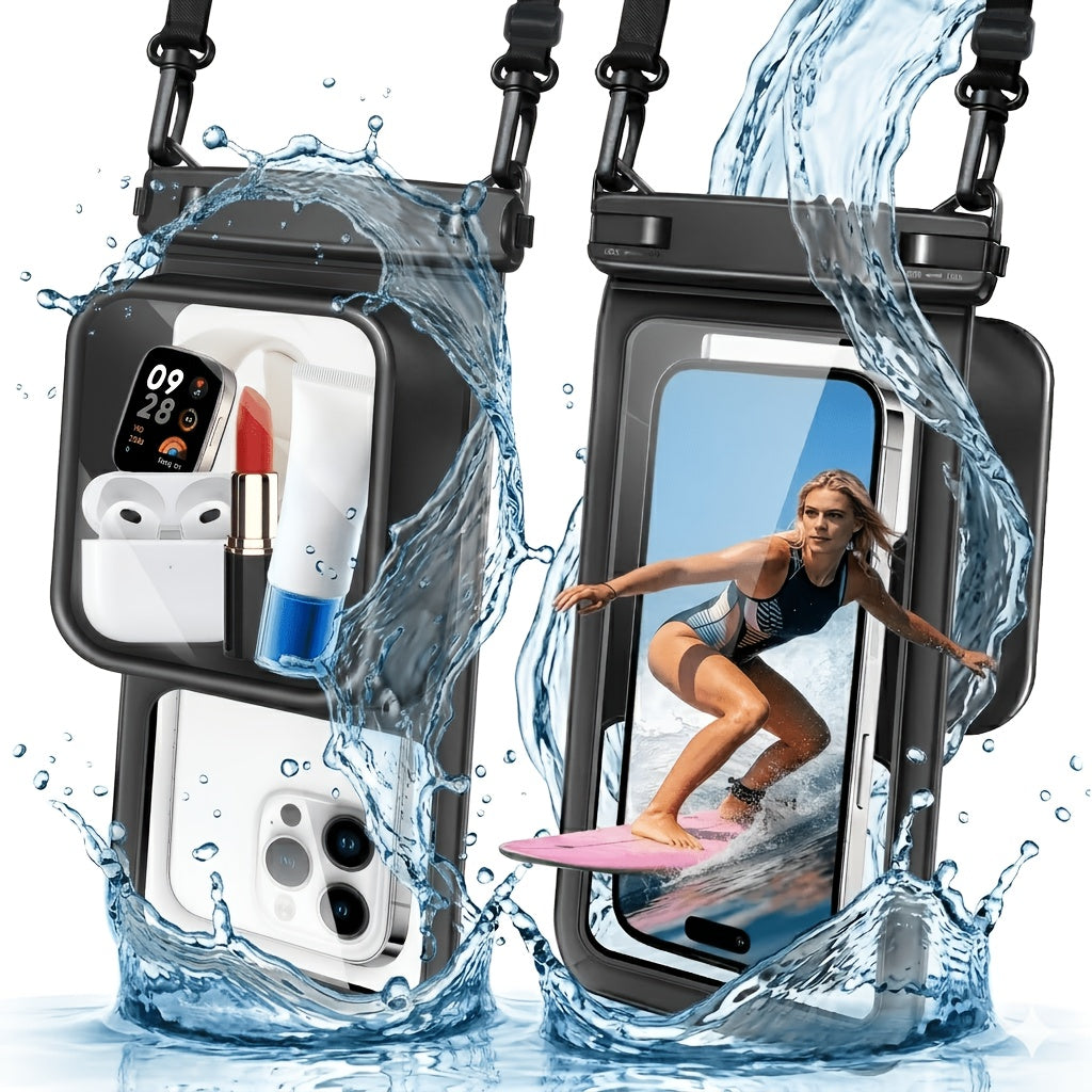 Rynapac 2pcs Floating Phone Pouch - 7.5 Inch Dual Compartment Clear Shockproof And Sandproof for Iphone 16 15 14 13 12 Pro Max, a Must-Have for Swimming, Rafting, Kayaking