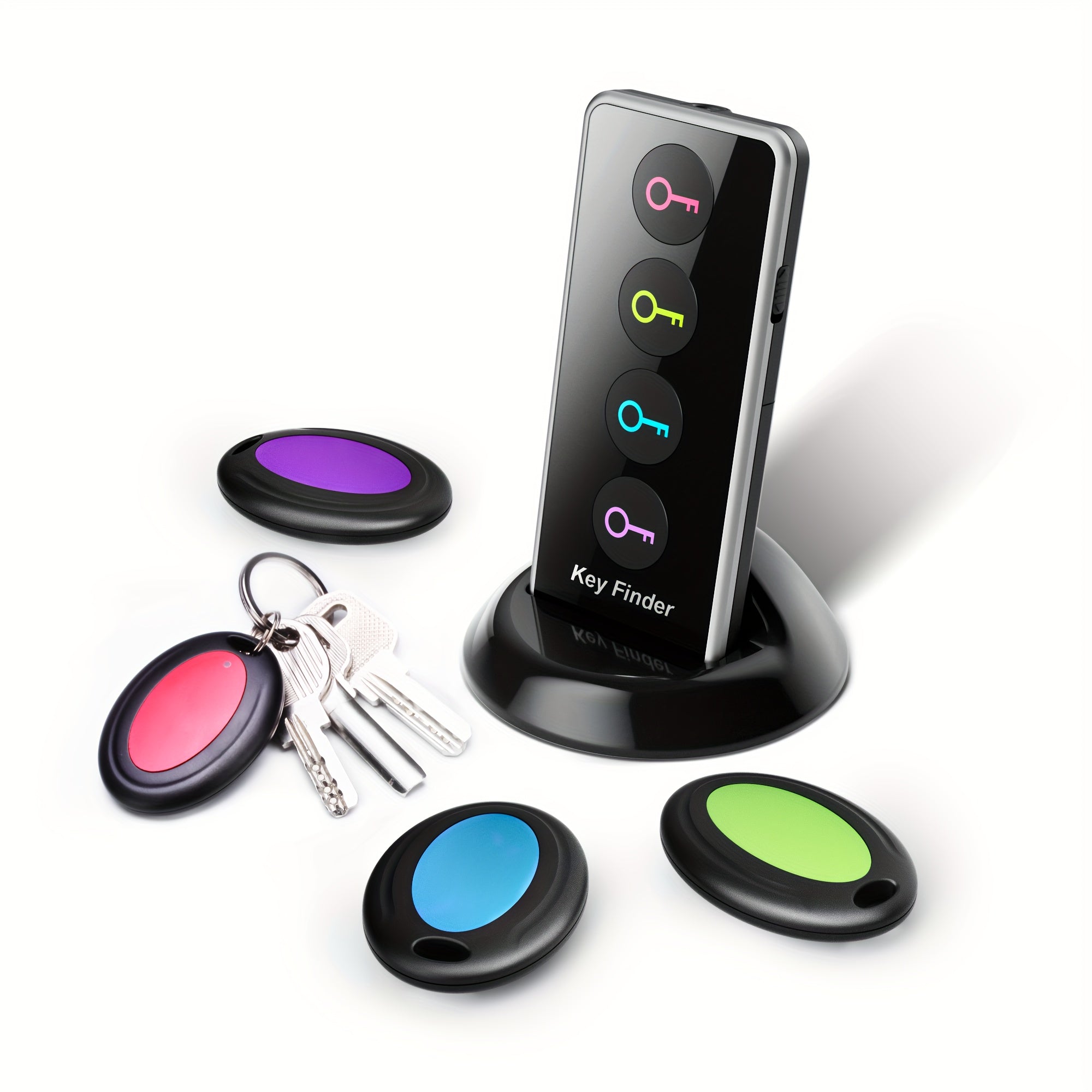 Wireless Key Finder With LED Light (131ft Range) - Easy-to-Use For Seniors - Locate Keys, Phones, Wallets, And TV Remotes - 4 Receivers, No App Required - Includes Batteries.