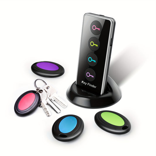 Wireless Key Finder With LED Light (131ft Range) - Easy-to-Use For Seniors - Locate Keys, Phones, Wallets, And TV Remotes - 4 Receivers, No App Required - Includes Batteries.