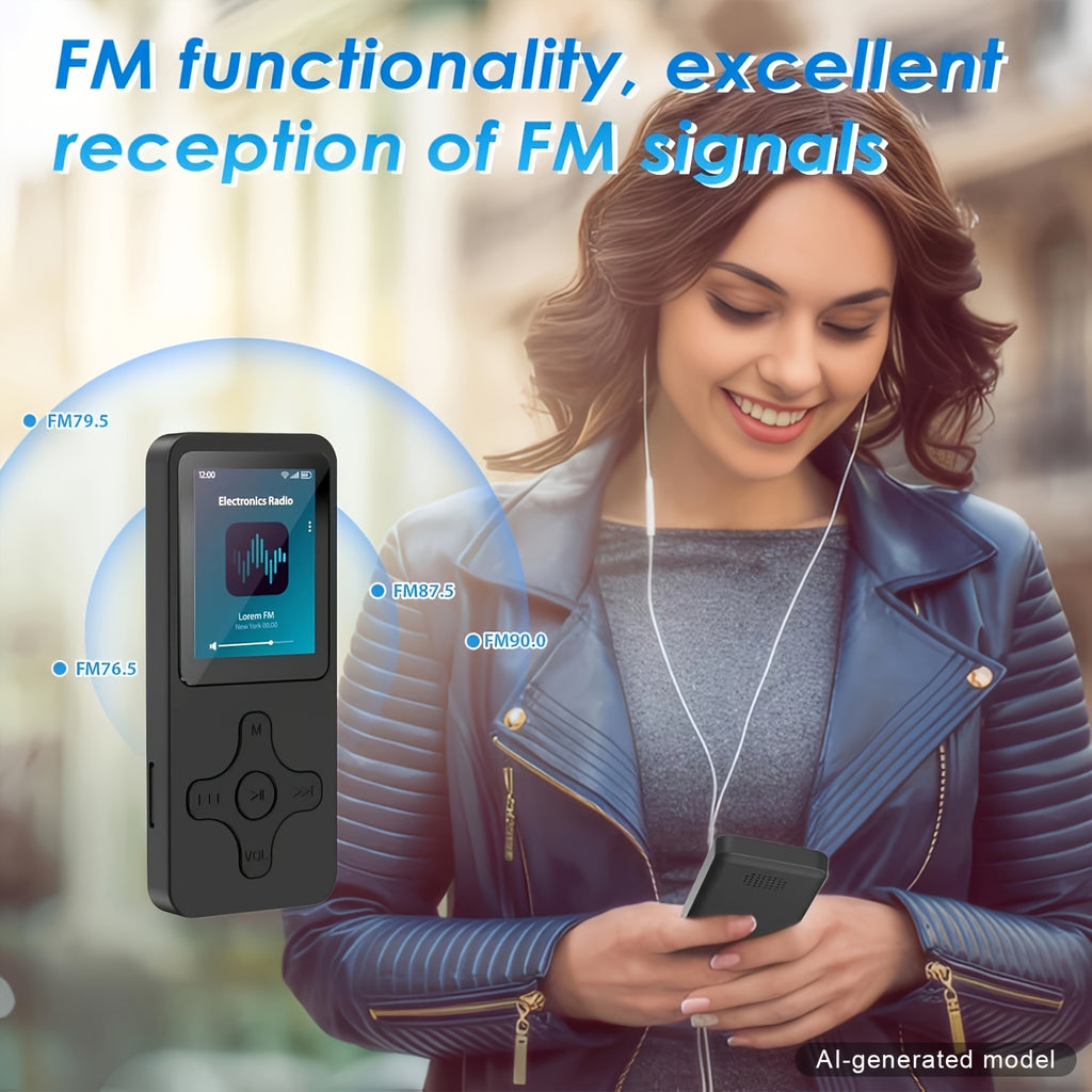 [Portable Wireless5.0] MP3 Player With Wireless & 64G Micro SD Card Build-In Speaker Wireless 5.0 Portable MP3 FM Radio Photo E-Book Reader 1.8 Inch Screen Supports Up To 64GB (Black)