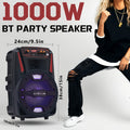 A 1000W Robust Portable Wireless Party Speaker Featuring an 8-Inch Woofer, Equipped with a Wired Microphone, Delivering Deep Bass, And Supporting USB, SD, FM, And AUX Inputs, with an 8-Hour Playtime Suitable for Djing, Karaoke, And Home Gatherings
