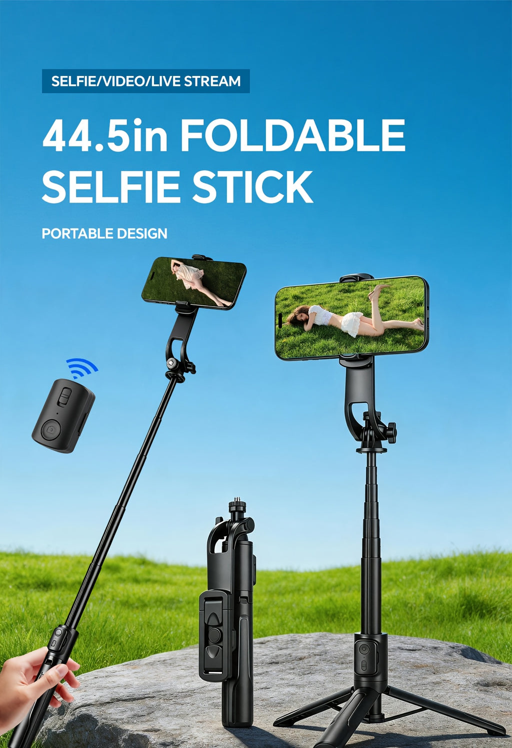 [Wireless Remote Control] 40 Inch Smartphone Selfie Stick Tripod, Expandable Selfie Stick Integrated Smartphone Tripod with Wireless Remote Control, 360 Degree Rotation, Suitable for iPhone 16/15/14/13/12/11 Pro/XS/XR/X/8/7 Plus Smartphone Android Phone