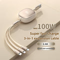 3-in-1 Retractable USB Charging Cable 100W Fast Charging, Compatible with USB to C/Micro USB for iPhone 13/14/12/11/X Huawei Data Sync At 480Mbps USB Power Supply Up to