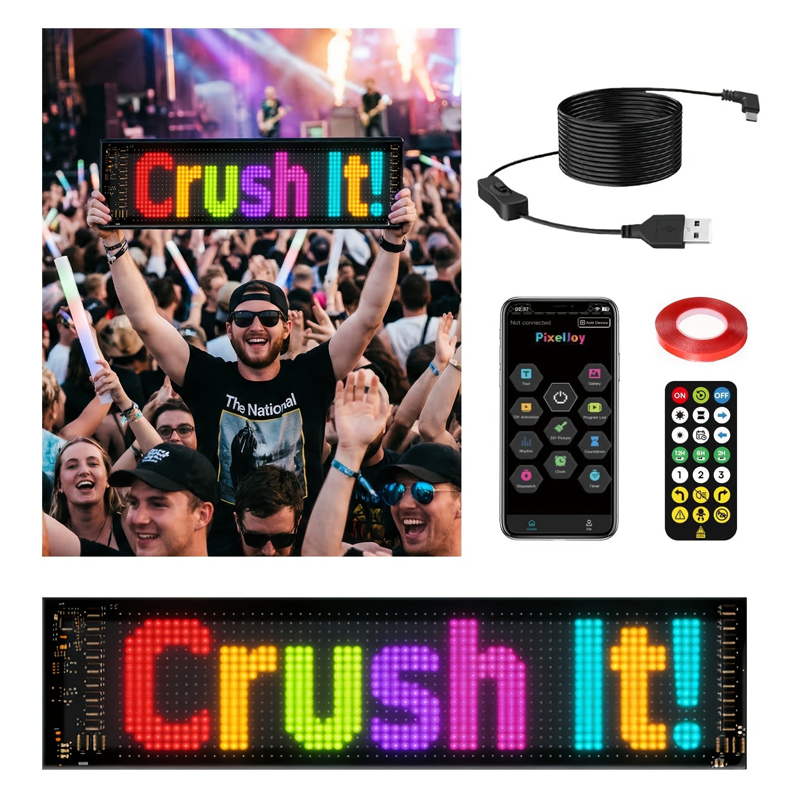 Programmable Flexible LED Display - Intelligent Flexible LED Light Strips, Supporting Application Programs And Remote Control, Capable Of Inputting Text And Patterns, Suitable For Store Signs, Concerts, Sports Support Banners