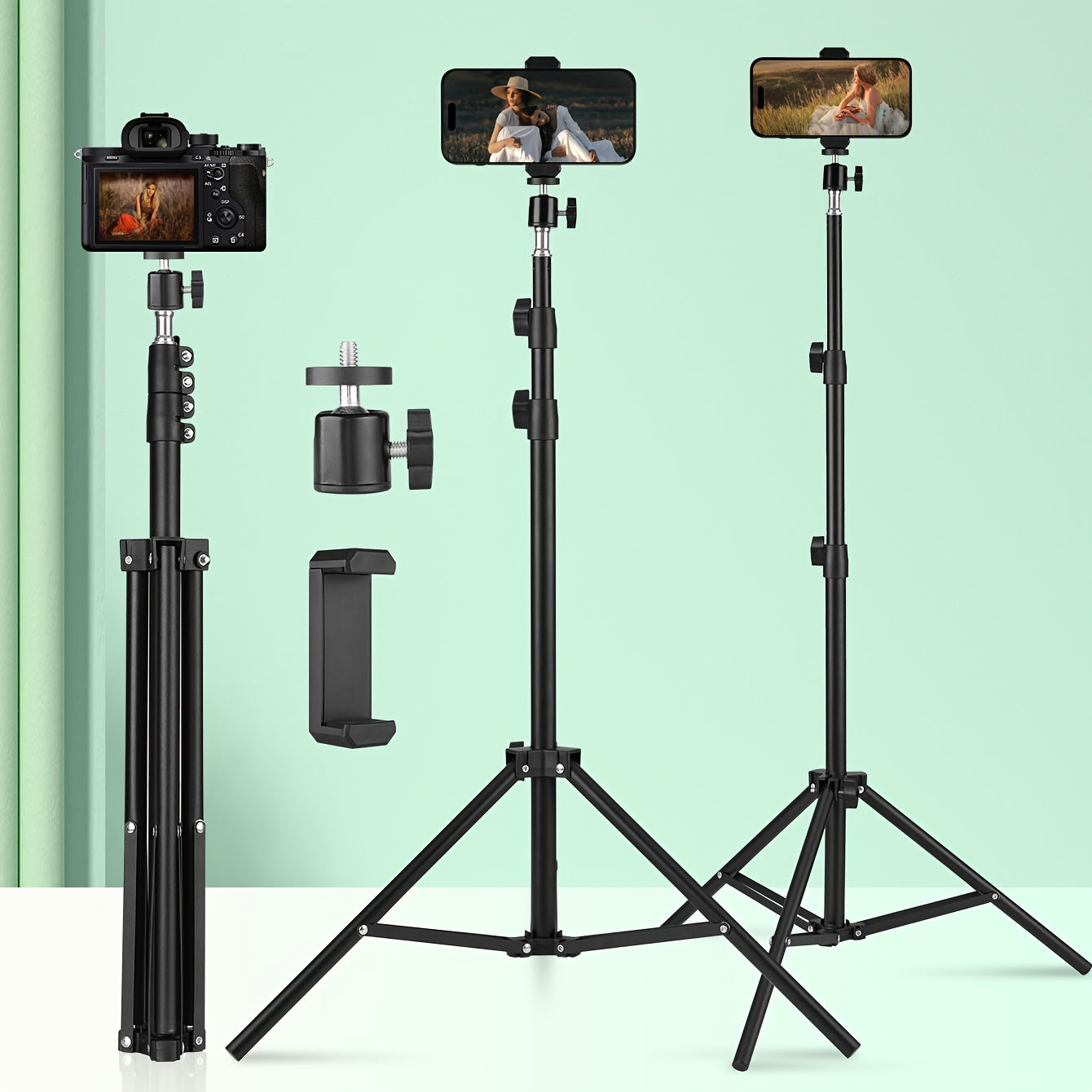 Perfect for Photography Studios, Video Shoots, And Lighting Setups, This Adjustable, Portable Floor Stand Supports Cameras And Lights. Features A Foldable Design with A Sturdy Base And Collapsible Legs for Easy Transport.