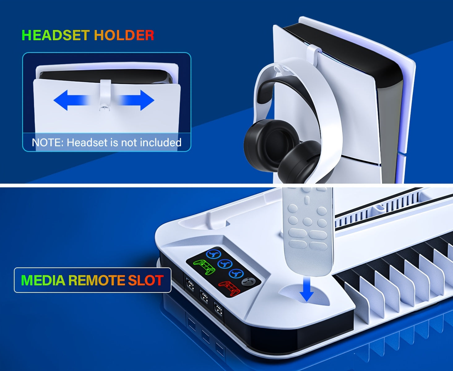 for PS5/Slim/Pro Cooling Station with Controller Charging Station for Playstation 5 Slim&Standard Disc/Digital Console, for PS5 Slim Stand Cooler Accessories Incl Cooling Fan/3 USB Hubs/Headset Holder/Screw - Christmas Gifts